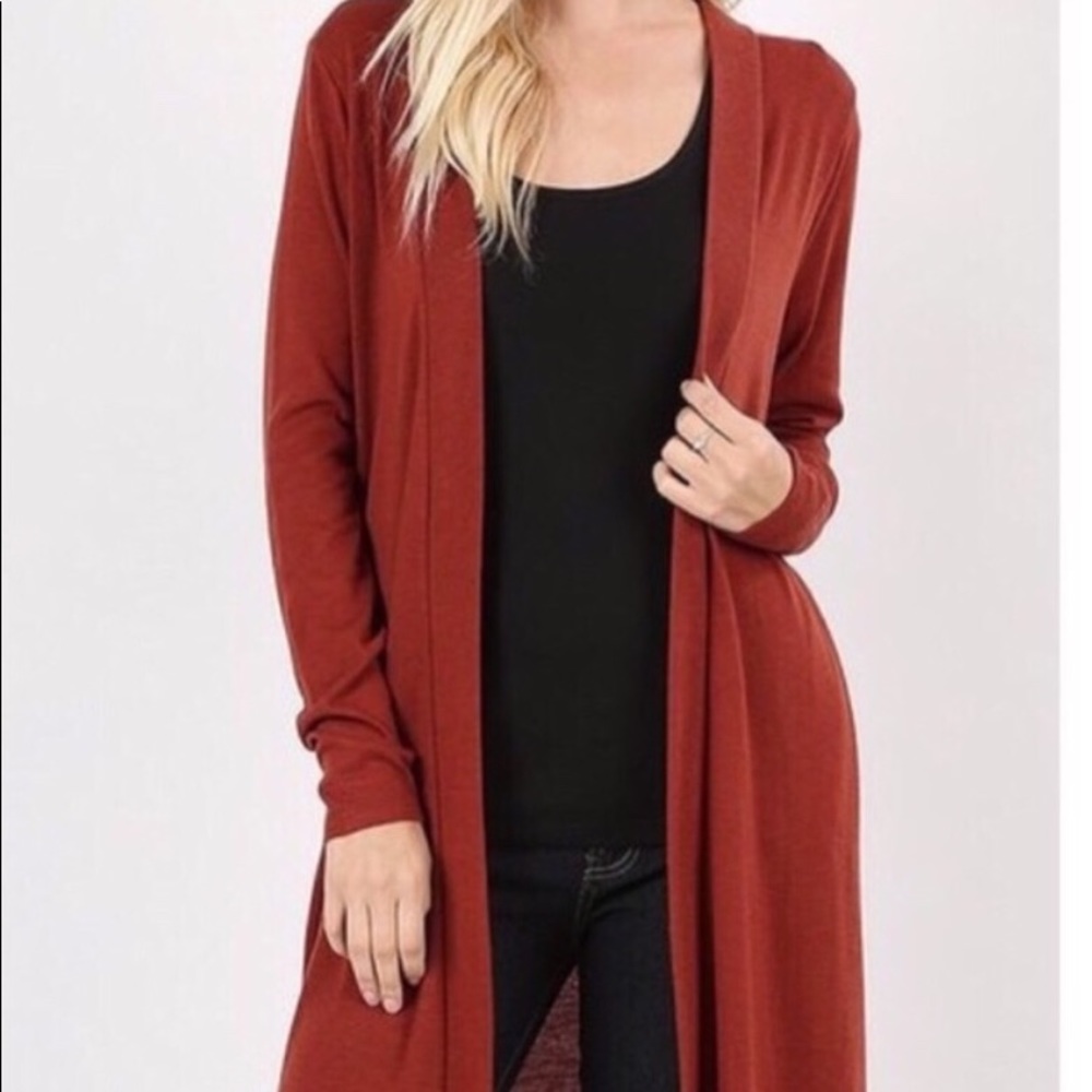 New Women's Rust Orange Long Cardigan w/Pockets - Picture 7 of 7